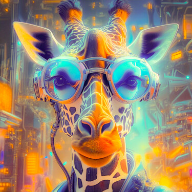 Arts numériques intitulée "Girafe cool avec lu…" par Virginie Gérôme, Œuvre d'art originale, Travail numérique 2D