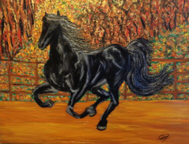 Malerei mit dem Titel "Au galop." von Virginie Le Roy, Original-Kunstwerk, Öl