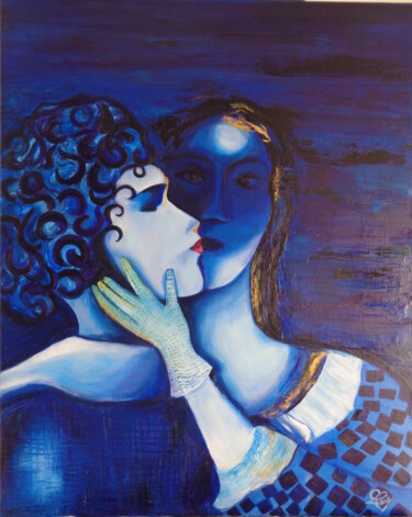 Painting titled "Les amoureux en Ble…" by Virginie Le Roy, Original Artwork, Oil