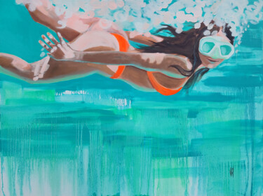 Painting titled "Diver sister" by Virginie Schroeder, Original Artwork, Oil Mounted on Wood Stretcher frame