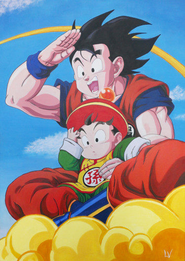 Peinture intitulée "Songoku et Gohan su…" par Virginie Lepelletier, Œuvre d'art originale, Acrylique