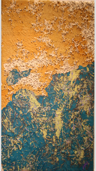 Textilkunst mit dem Titel "Empreinte de Havane…" von Virginie Parrot, Original-Kunstwerk, Stickerei Auf Keilrahmen aus Holz…