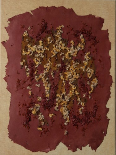 Textilkunst mit dem Titel "Traces de rouille" von Virginie Parrot, Original-Kunstwerk, Stickerei Auf Keilrahmen aus Holz mon…