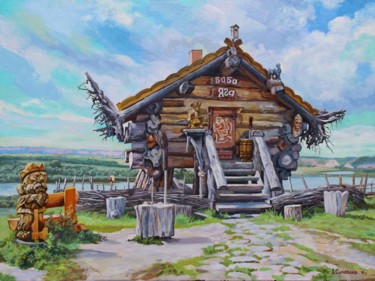 Schilderij getiteld ""В селе Абалак"" door Aleksandr Samokhvalov, Origineel Kunstwerk, Olie