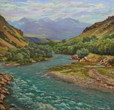 Картина под названием ""Река Каракол"" - Александр Самохвалов, Подлинное произведение искусства, Масло