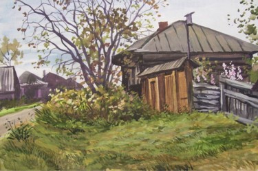 Pittura intitolato ""Брошенный дом"" da Aleksandr Samokhvalov, Opera d'arte originale, Acquarello