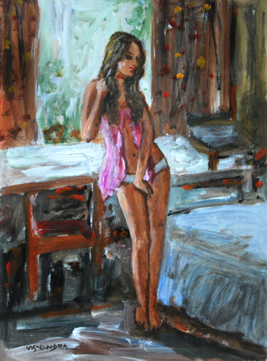 Painting titled "pink jacket" by Vishalandra Dakur, Original Artwork, Acrylic