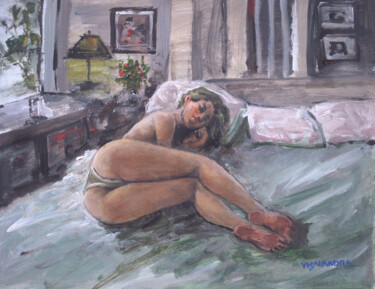 Картина под названием "Grl sleeping3" - Vishalandra Dakur, Подлинное произведение искусства, Акрил