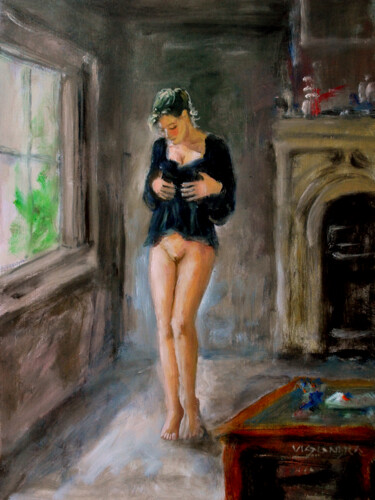 Painting titled "Girl by window8" by Vishalandra Dakur, Original Artwork, Oil