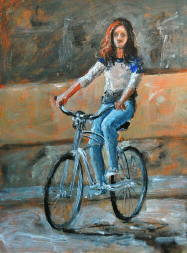 Pittura intitolato "Cycling" da Vishalandra Dakur, Opera d'arte originale, Olio