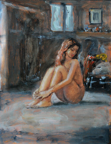 「Girl sitting8」というタイトルの絵画 Vishalandra Dakurによって, オリジナルのアートワーク, アクリル