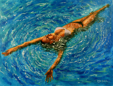 Painting titled "Girl swimming57" by Vishalandra Dakur, Original Artwork, Acrylic