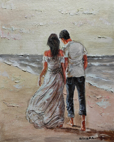 Painting titled "Beach couple3" by Vishalandra Dakur, Original Artwork, Oil