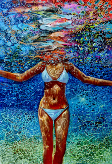 Pintura intitulada "Girl swimmingA5" por Vishalandra Dakur, Obras de arte originais, Acrílico