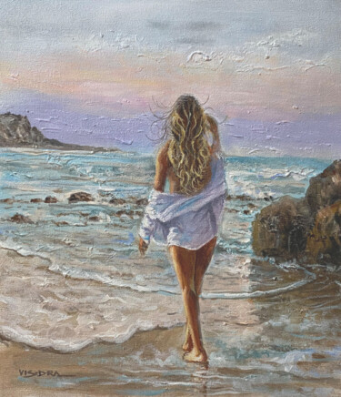 Schilderij getiteld "Beach girl1" door Vishalandra Dakur, Origineel Kunstwerk, Olie