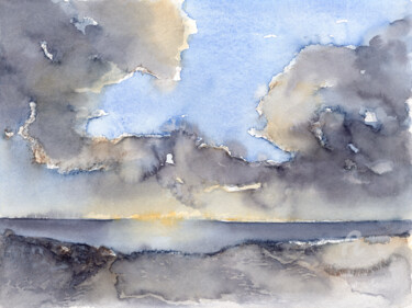 Painting titled "Clouds over the sea…" by Adriana Mueller, Original Artwork, Watercolor