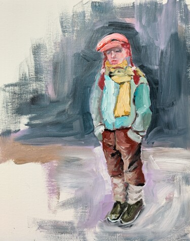 Painting titled "Little Girl." by Vita Schagen, Original Artwork, Oil Mounted on Cardboard