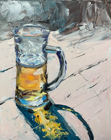 Painting titled "Beer mug." by Vita Schagen, Original Artwork, Oil Mounted on Cardboard