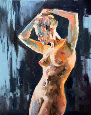 Painting titled "Nude. Woman figure.…" by Vita Schagen, Original Artwork, Oil Mounted on Cardboard