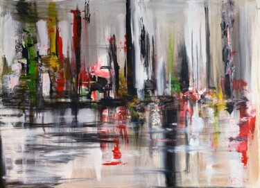 Painting titled "Abstract city." by Vita Schagen, Original Artwork, Acrylic Mounted on Wood Stretcher frame