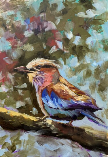 Malarstwo zatytułowany „Bird on the branch.” autorstwa Vita Schagen, Oryginalna praca, Olej