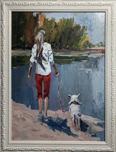 Картина под названием "WOMAN WALKING WITH…" - Vita Schagen, Подлинное произведение искусства, Масло Установлен на Деревянная…