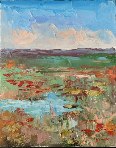 Malerei mit dem Titel "Abstract landscape…" von Vita Schagen, Original-Kunstwerk, Öl Auf Karton montiert