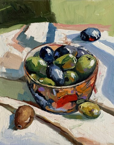 Pittura intitolato "Still life with gre…" da Vita Schagen, Opera d'arte originale, Olio Montato su Cartone