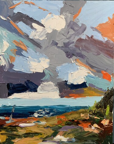 Pintura intitulada "Seascape. Colorful…" por Vita Schagen, Obras de arte originais, Óleo Montado em Cartão