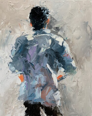 Painting titled "Male figure." by Vita Schagen, Original Artwork, Oil Mounted on Cardboard