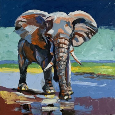 Peinture intitulée "Elephant." par Vita Schagen, Œuvre d'art originale, Huile Monté sur Carton
