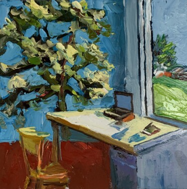 Painting titled "Interior, room with…" by Vita Schagen, Original Artwork, Oil Mounted on Cardboard