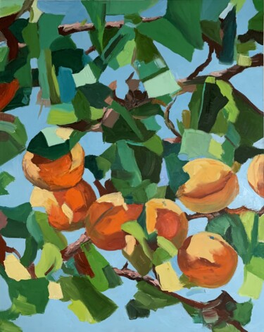 Schilderij getiteld "Apricot garden.#4" door Vita Schagen, Origineel Kunstwerk, Olie Gemonteerd op Frame voor houten brancard