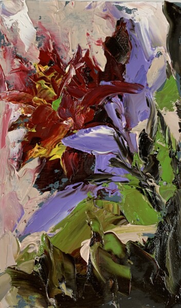 Pittura intitolato "Abstract purple flo…" da Vita Schagen, Opera d'arte originale, Olio