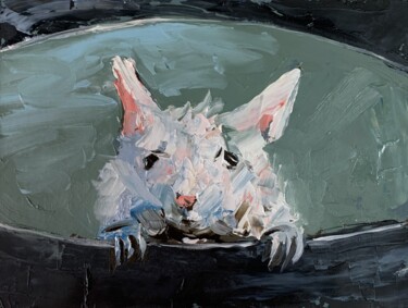Malerei mit dem Titel "White mouse" von Vita Schagen, Original-Kunstwerk, Öl Auf Karton montiert