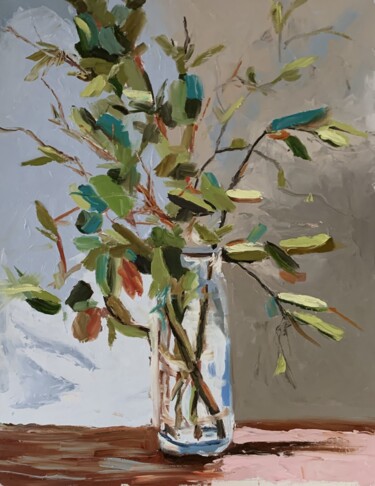 "Olive branch in a v…" başlıklı Tablo Vita Schagen tarafından, Orijinal sanat, Petrol Ahşap Sedye çerçevesi üzerine monte ed…