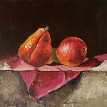 Malerei mit dem Titel "Red pears." von Vita Schagen, Original-Kunstwerk, Öl Auf Karton montiert