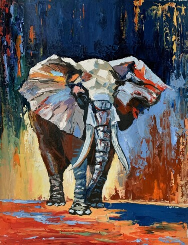 Картина под названием "Elephant.#5" - Vita Schagen, Подлинное произведение искусства, Масло Установлен на Деревянная рама дл…