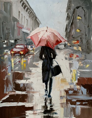 Malerei mit dem Titel "Woman with umbrella…" von Vita Schagen, Original-Kunstwerk, Öl Auf Keilrahmen aus Holz montiert