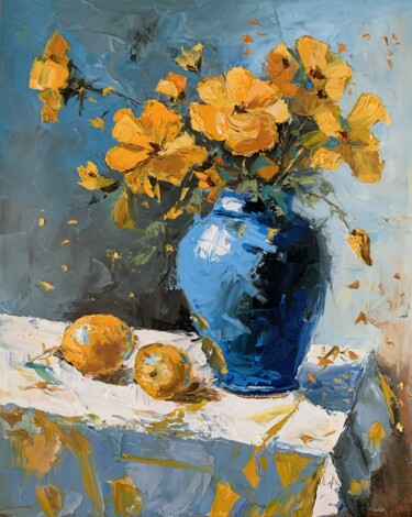 Pittura intitolato "Yellow wild flowers…" da Vita Schagen, Opera d'arte originale, Olio Montato su Telaio per barella in leg…