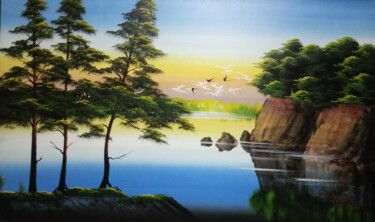 Картина под названием "Обрывистый берег" - Виталий Дригалев, Подлинное произведение искусства, Масло Установлен на Деревянна…