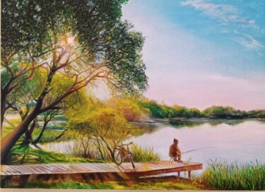 Pittura intitolato "Утренняя рыбалка" da Vitaliy Boreiko, Opera d'arte originale, Olio