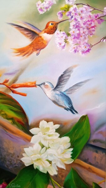 Schilderij getiteld "Райские птички" door Vitaliy Boreiko, Origineel Kunstwerk, Olie