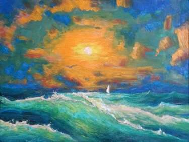 Peinture intitulée "The sun over the sea" par Vitaliy Ustimenko, Œuvre d'art originale, Huile