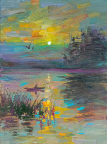 Pintura titulada "Evening fishing" por Vitaliy Ustimenko, Obra de arte original, Oleo