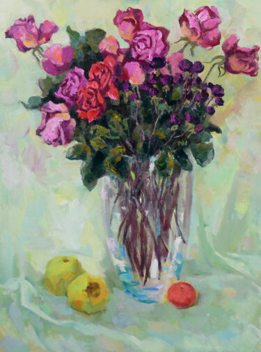Pintura intitulada "Roses" por Vitaly Amelin, Obras de arte originais, Óleo