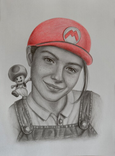 Dessin intitulée "Girl Mario" par Vitaly.Arts, Œuvre d'art originale, Graphite