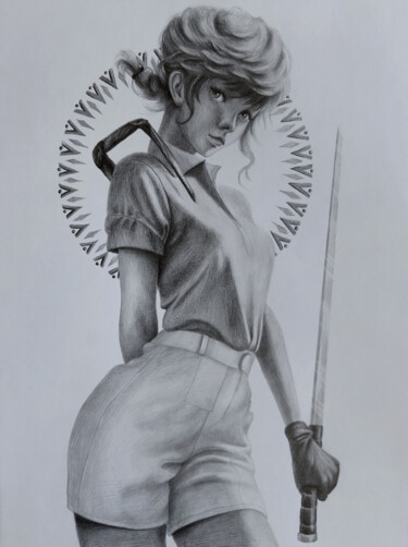 Σχέδιο με τίτλο "samurai girl" από Vitaly.Arts, Αυθεντικά έργα τέχνης, Γραφίτης