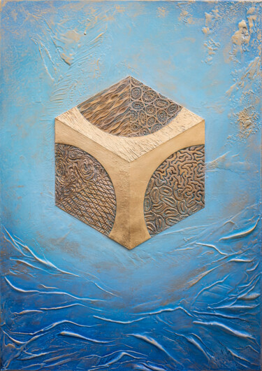 Painting titled ""Underwater Secrets…" by Vitaly Moiseev, Original Artwork, Plaster Mounted on Wood Stretcher frame