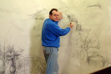 Dessin intitulée "Wall Mural" par Vitaly Moiseev, Œuvre d'art originale, Crayon